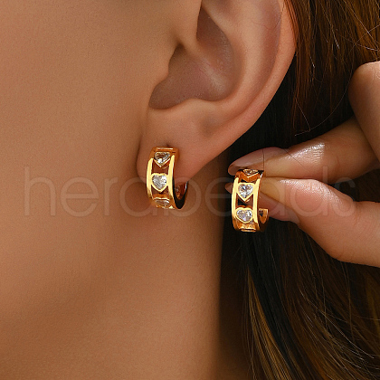 Elegant Heart Brass Cubic Zirconia Stud Earrings GX1194-2-1