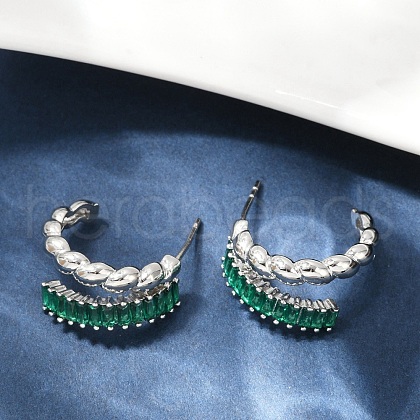 Twist Brass Micro Pave Cubic Zirconia Stud Earrings EJEW-M082-16P-01-1