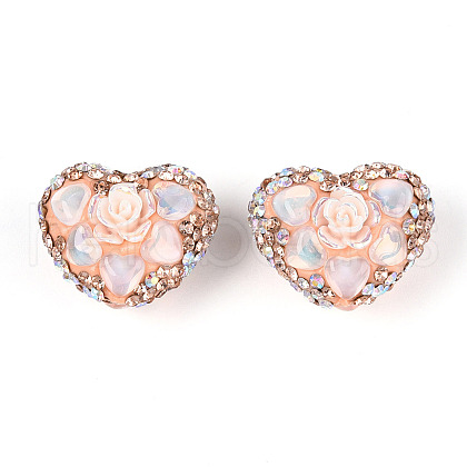 Heart Shape Polymer Clay Pave Rhinestone Beads RB-T018-03D-1