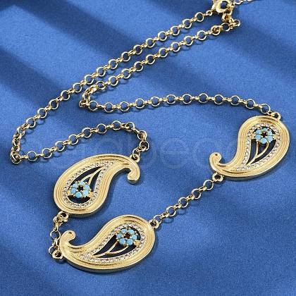 Brass Micro Pave Clear & Sky Blue Cubic Zirconia Teardrop Evil Eye Link Chain Necklaces KK-H203-14G-1