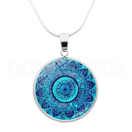 Glass Mandala Flower Dome Pendant Necklace MAND-PW0001-02H-1
