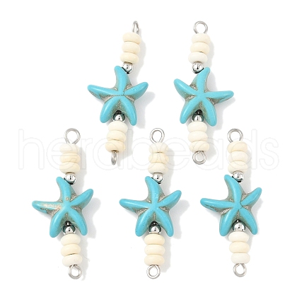 Dyed Synthetic Turquoise Starfish Rondelle Beaded Connector Charms PALLOY-JF04014-01-1