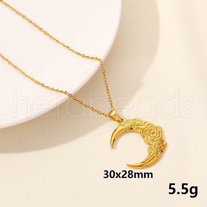 Stainless Steel Flower Crescent Moon Pendant Punk Hip-hop Necklaces Jewelry Accessories PU7572-2-1