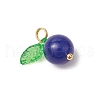 Natural Dyed Malaysia Jade Round Fruit Charms with Glass Leaves PALLOY-JF03401-02-4