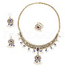 Flat Round Alloy & Rhinestone & Plastic Pearl Pendant Necklace & Dangle Earring & Ring FS-WG6E6AA-01-5