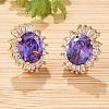Oval Brass Micro Pave Cubic Zirconia Stud Earrings for Women EJEW-G428-27G-03-3