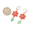 304 Stainless Steel Flower with Leaf Leverback Earrings EJEW-MZ00456-03-3