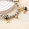 Brass Enamel Round Beads Charm Bracelets for Women BJEW-D317-11B-PG-2