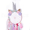 Handmade Unicorn Woven Net/Web with Feather Wall Hanging Decoration HJEW-A001-01A-2