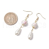 Round with Flower Pattern Porcelain Ceramic Dangle Earrings EJEW-JE06347-03-3