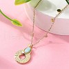 304 Stainless Steel & Oval Natural Flower Amazonite Donut Pendant Necklaces for Women NJEW-A045-02G-1