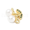 Brass Micro Pave Cubic Zirconia & ABS Plastic Imitation Pearl White Cherry Connector Charms KK-I276-56G-02-2