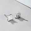 Elegant Square Sterling Silver Cubic Zirconia Stud Earrings VR4295-3