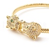 Green Cubic Zirconia Double Leopard Open Cuff Bangle BJEW-B054-20G-5