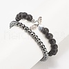 2Pcs 2 Style Natural Lava Rock & Synthetic Hematite Stretch Bracelets Set with Alloy Wings BJEW-JB08021-5