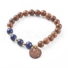 Wood Bead & Stone Bracelet BJEW-JB06104-2