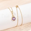 Teardrop Brass Micro Pave Cubic Zirconia Pendant Neckalces NJEW-C076-23G-3