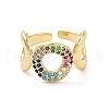 Brass Micro Pave Colorful Cubic Zirconia Open Cuff Ring for Women RJEW-Z055-02G-01-2