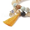 2Pcs 2 Style Natural Flower Amazonite & Lava Rock & Wood Stretch Bracelets Set with Tassel and Alloy Hamsa Hand Charms BJEW-JB08347-5