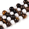 Natural Tiger Eye Round & Natural Cultured Freshwater Pearl Grooved Potato Beads Strands PEAR-N019-10-2