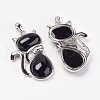 Natural Black Agate Kitten Pendants X-G-G713-B05-2