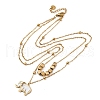 304 Stainless Steel Pave Natural White Shell Elephant Pendant Double Layer Necklaces NJEW-R026-06G-4