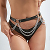 Black Imitation Leather Alloy Curb Chain Tassel Waist Chains FS-WG3539B-01-3