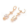 Flower Brass Micro Pave Cubic Zirconia Dangle Leverback Earrings EJEW-N058-13G-3
