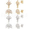 Beebeecraft 4 Pairs 4 Style Brass Cubic Zirconia Flower Stud Earring Findings EJEW-BBC0001-14-1