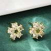 Flower Brass Micro Pave Clear Cubic Zirconia Stud Earrings EJEW-U064-03D-G-3