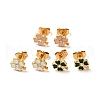 Enamel Clover with Crystal Rhinestone Stud Earrings with 316 Surgical Stainless Steel Pins EJEW-A081-12G-1