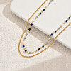 Brass & Cube Glass Link Chain Double Layer Necklaces for Women JE8042-5