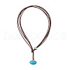 Oval Alloy & Synthetic Turquoise Pendant Imitation Leather Cord Double Layer Lariat Necklaces FS-WG9CD33-01-2