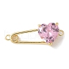 Brass Cubic Zirconia Heart Safety Pin Connector Charms KK-Q031-45G-03-1