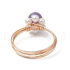 Round Natural Rose Quartz & Green Aventurine & Amethyst & Carnelian & Shell Pearl Finger Rings RJEW-TA00180-5