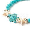 Synthetic Turquoise(Dyed) Starfish & Turtle Stretch Bracelet BJEW-JB07702-02-4