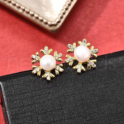925 Sterling Silver Clear Cubic Zirconia Stud Earrings EJEW-L300-10G-1