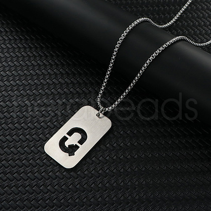 Rectangle with Letter Pattern Hollow Out 201 Stainless Steel Pendant Necklaces FS-WG34D20-08-1
