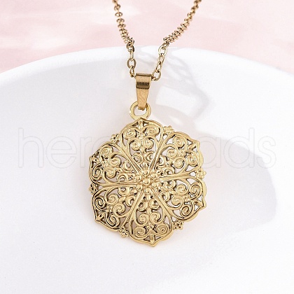 Hexagonal Flower 304 Stainless Steel Pendant Necklaces NJEW-M096-36G-1
