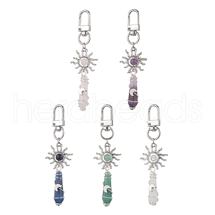 Copper Wire Wrapped Natural Gemstone Pointed Bullet Pendant Decorations HJEW-JM03103-02-1