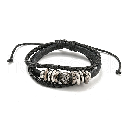 Braided PU Leather & Waxed Cords Triple Layer Multi-strand Bracelets BJEW-P329-10A-AS-1