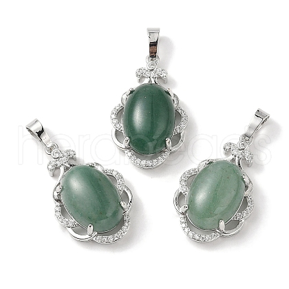 Natural Green Aventurine Oval Pendants G-NH0025-15P-29-1