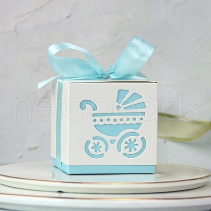 Hollow Stroller BB Car Carriage Candy Box wedding party gifts with Ribbons CON-WH0034-D04-1
