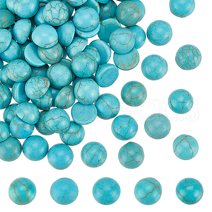 HOBBIESAY 100Pcs Craft Findings Dyed Synthetic Turquoise Gemstone Flat Back Dome Cabochons TURQ-HY0001-04-1