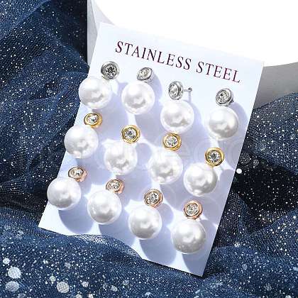 Ion Plating(IP) 304 Stainless Steel Round Stud Earrings EJEW-C099-17E-1