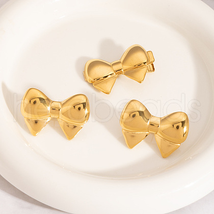 304 Stainless Steel Bowknot Alligator Hair Clip & Stud Earrings Sets for Women MP9402-1-1