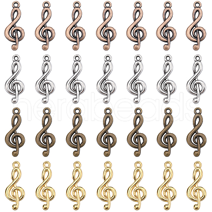 SUNNYCLUE 80Pcs 4 Colors Tibetan Style Alloy Treble Clef Pendants FIND-SC0006-82-1