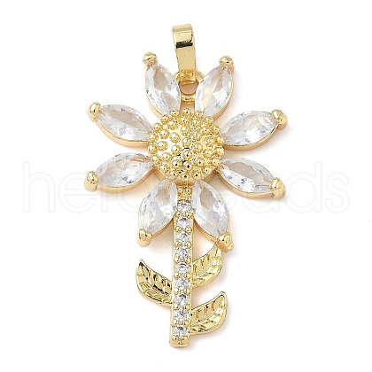 Brass Micro Pave Cubic Zirconia Pendants and Glass KK-Q068-24G-1