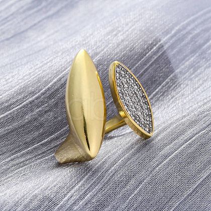 Brass Micro Pave Clear Cubic Zirconia Cuff Rings for Women RJEW-H248-06G-1