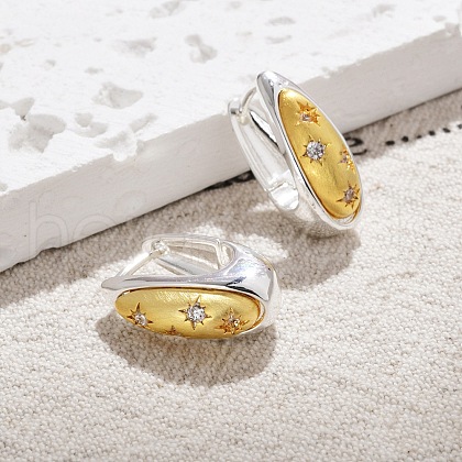 Two Tone Brass Micro Pave Clear Cubic Zirconia Hoop Earrings EJEW-U055-25B-GS-1